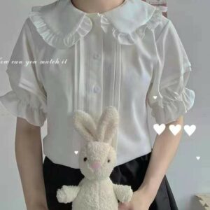 Blusas Kawaii Peter Pan Gola JK Babados Manga Puff Curto